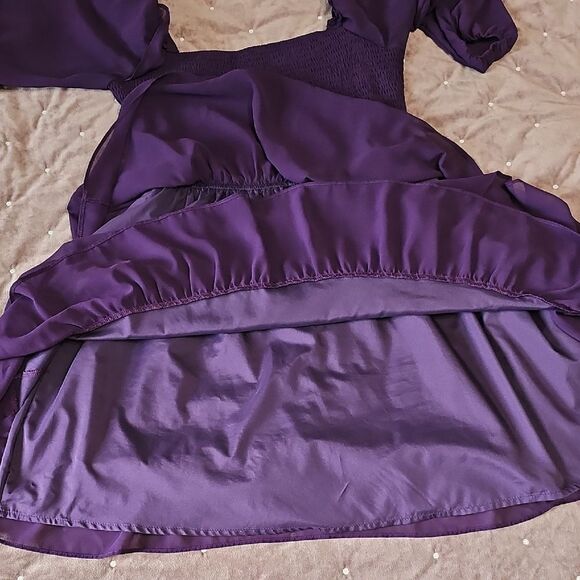 Women's Smocked Bodice Ruffle Mini Dress Square Neck Long Sleeve, Size L - Picture 5 of 6